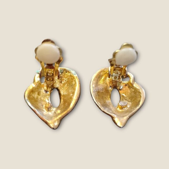 Vintage Blue & Green Enamel Wave Clip-On Earrings Gold-Tone Finish - Picture 4 of 4